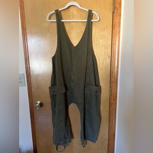 Free People Olive Denim Jumpsuit